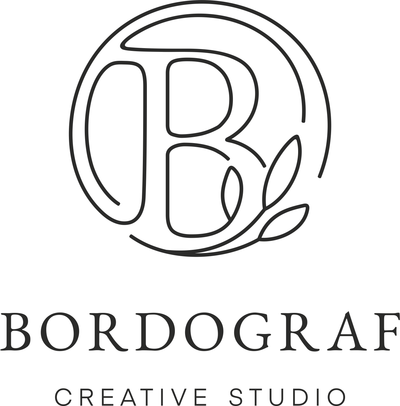 Bordograf Creative Studio logo featuring a stylized letter B with leaf elements, representing creativity and design.